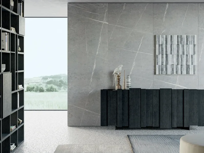 Madia Stripe in legno con ante costituite da pannelli sfalsati per creare movimento di Dall'Agnese