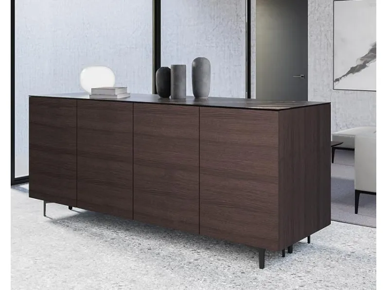 Madia a 4 ante Time in legno di Rovere e top in Laminam Noir Desir di Imperial Line