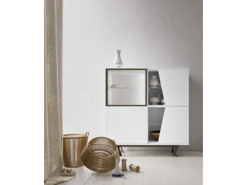 Madia Alta Tipo 3 M30 in melaminico Bianco e Vetro di Marka Total Living