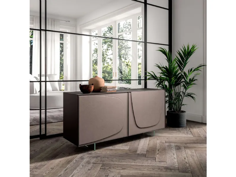 Madia Trilogy Duo a due ante rivestite in pelle Moka di Ozzio