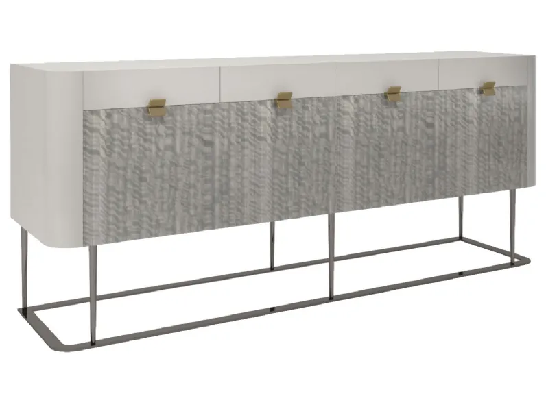 Madia in laccato con ante in finitura eucalipto frisè e base in metallo Turner 02 di Busatto