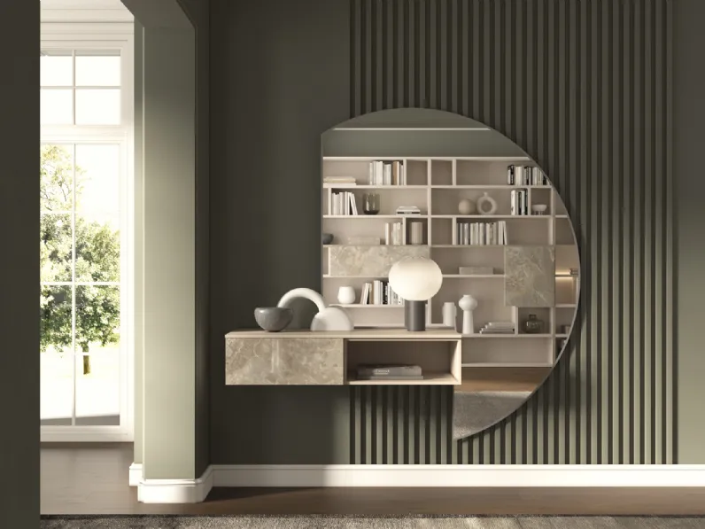 Mobile ingresso in laccato e vetro effetto marmo con specchiera 9RF0012 di Favero