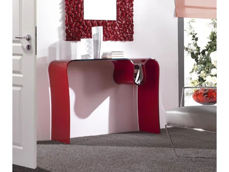 Consolle in cristallo curvato laccato rosso Aurora de La Vetreria