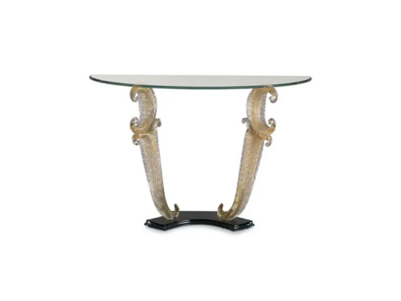 Consolle classica con gambe in vetro di Murano lavorate a mano secondo un disegno tradizionale veneziano e top in vetro extrachiaro Casanova di Reflex