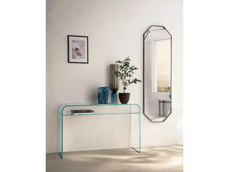 Mobile ingresso Consolle Elementare in vetro trasparente curvato di Fiam