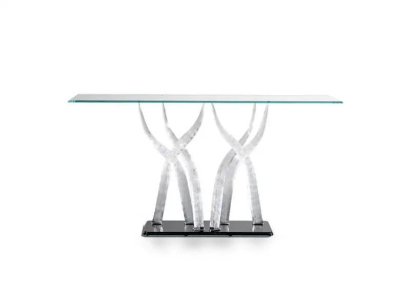 Consolle in vetro di Murano trasparente con top in vetro extrachiaro Flambè Royale di Reflex