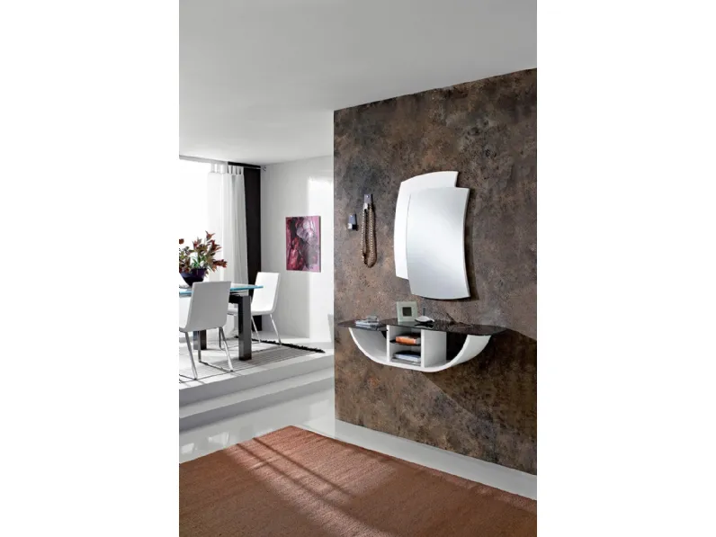 Mobile ingresso sospeso con piano in vetro e struttura in legno curvato laccato opaco Gondola di La PrimaveraMobile ingresso sospeso con piano in vetro e struttura in legno curvato laccato opaco Gondola di La Primavera