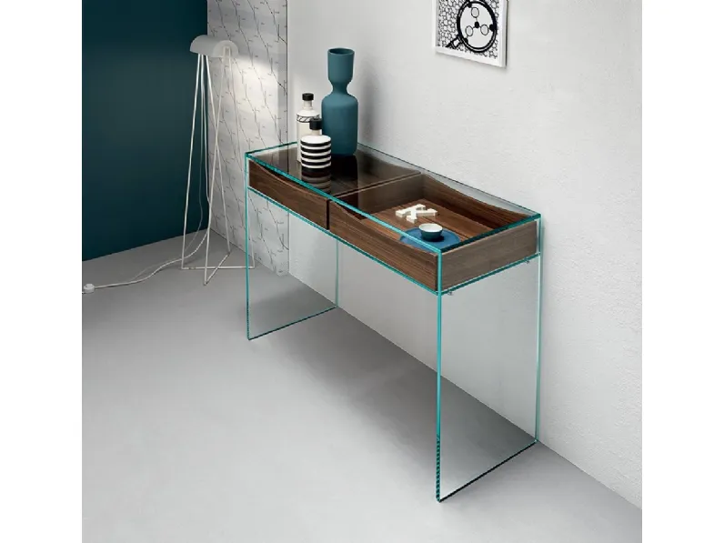 Mobile ingresso a ponte in vetro con cassetti in legno Gulliver 2 di Tonelli