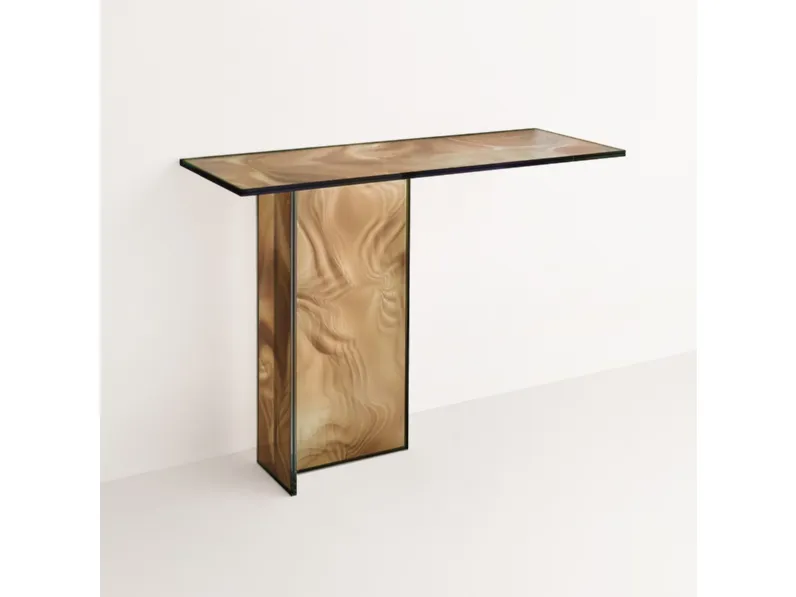 Mobile ingresso Liquefy in cristallo con decorazione venata ed organica di Glas Italia