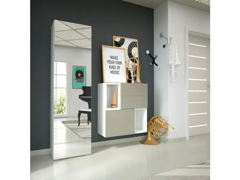 Mobile ingresso appendiabiti a specchio con scarpiera sospesa H08 di Maconi