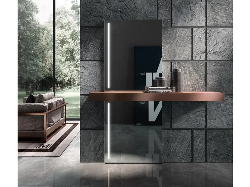 Mobile ingresso Mascari Flat in laccato metallizzato con grande specchiera di Valderamobili