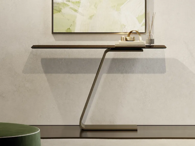 Consolle con top in vetro marmo e basamento in vetro curvato Oh di Reflex