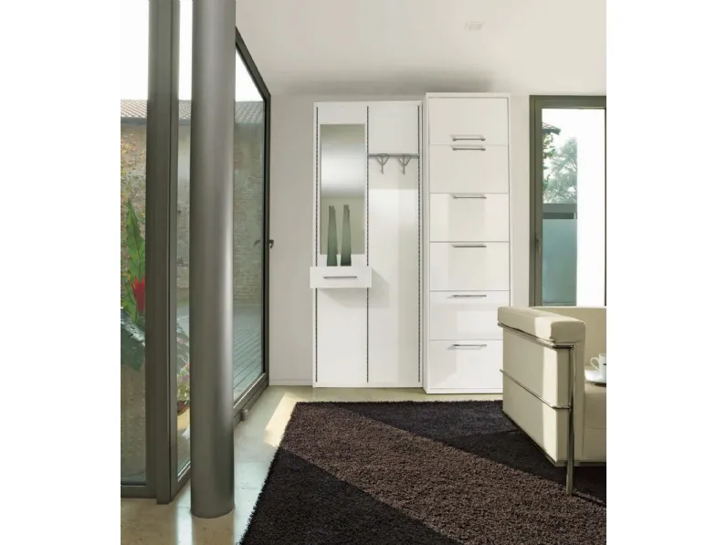 Mobile ingresso in laccato bianco con appendiabiti e scarpiera Proposta 38 di Primula