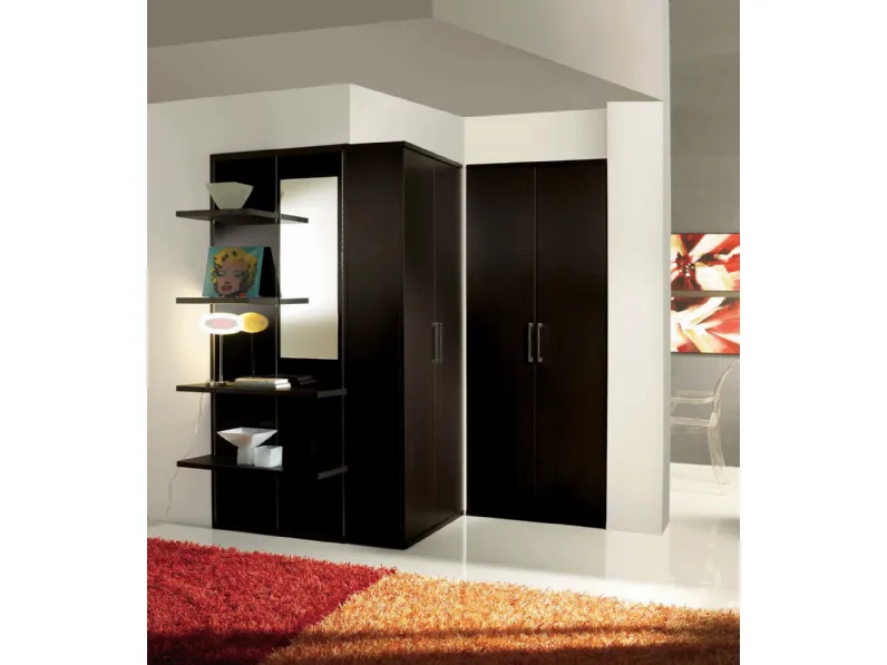 Mobile ingresso guardaroba in parte chiuso e in parte con mensole a giorno e specchiera Proposta 40 di Primula