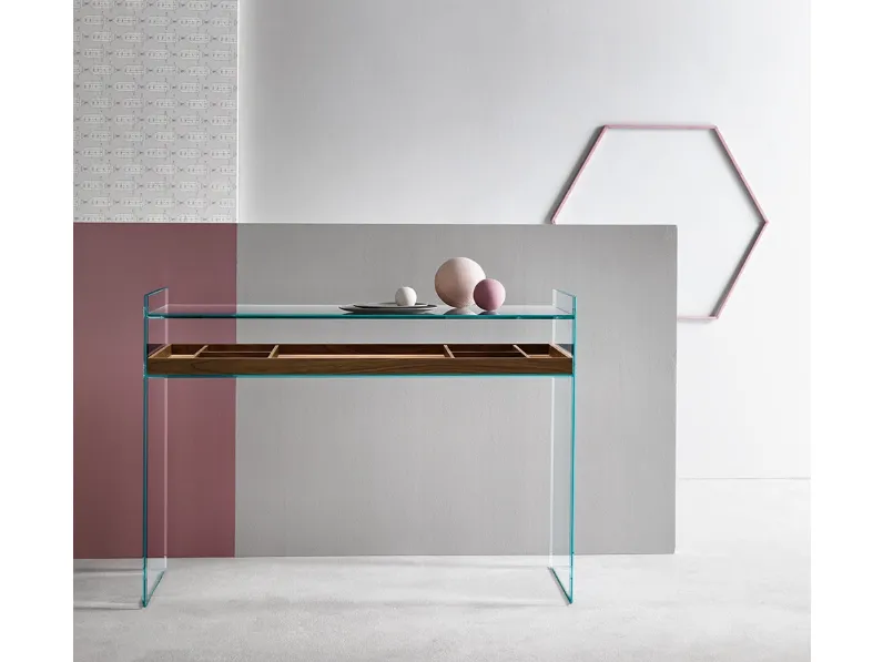 Mobile ingresso in vetro con cassetto in legno Quiller Consolle di Tonelli