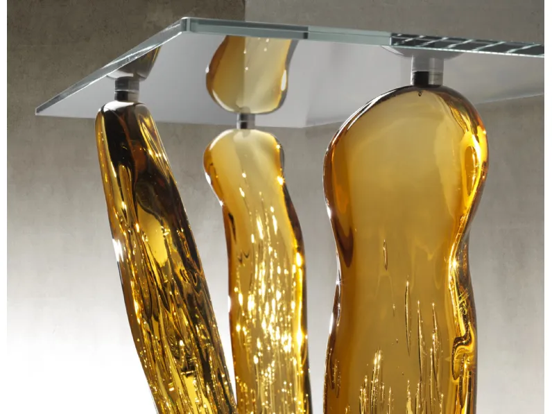Consolle con gambe in vetro di Murano e top in vetro extrachiaro trasparente Sassi di Reflex