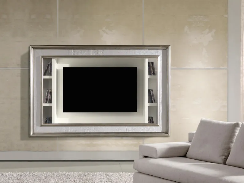 Mobile Porta Tv Archimede City in foglia argento e pelle di Betamobili