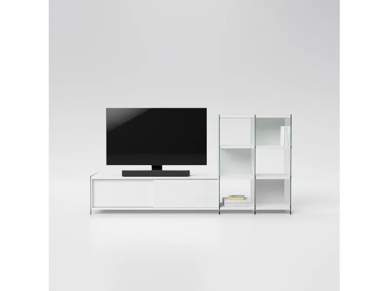 Mobile Porta Tv componibile in vetro e laminato Byblos 01 di Pezzani