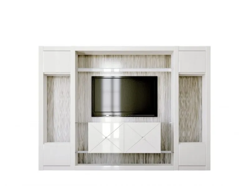 Mobile Porta Tv con contenitore a doppia anta in legno laccato lucido con applicazioni in vetro verniciato bisellato Dune TV di Reflex