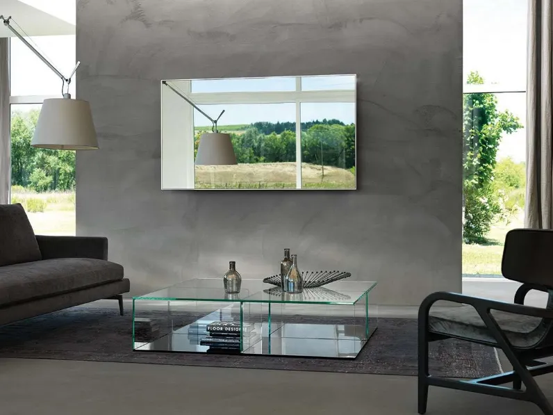 Mobile Specchio Porta Tv Mirage in vetro con retrocornice in alluminio di Fiam
