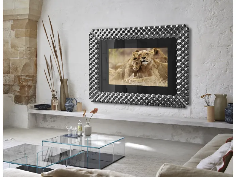 Mobile Specchio Porta Tv Pop con cornice in vetro fumè retroargentato di Fiam