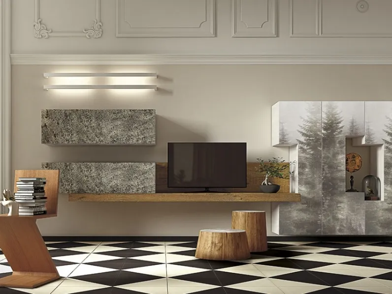 Parete Attrezzata Club Decor 04 in legno con stampa decorativa di 2B Italia