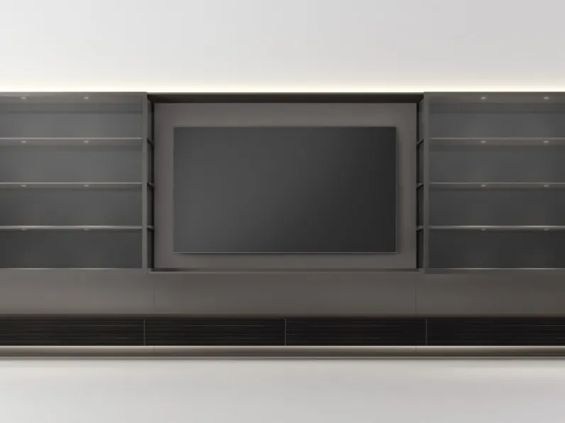 Parete Attrezzata Abacus Grafite in laccato e tinto ebano di Rimadesio