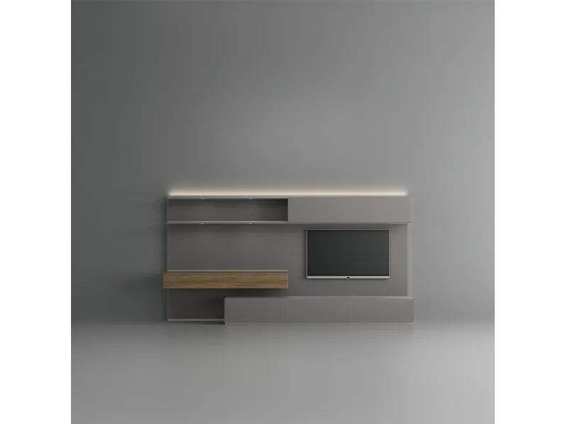 Parete Attrezzata Abacus Grigio Artico in vetro e noce di Rimadesio