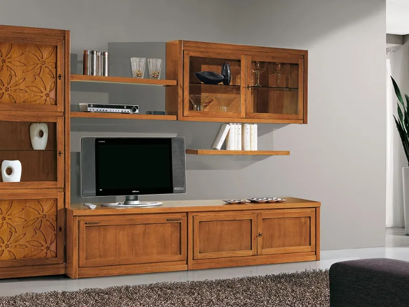 Parete Attrezzata Archimede I Petali C5024 finitura noce chiaro di Betamobili