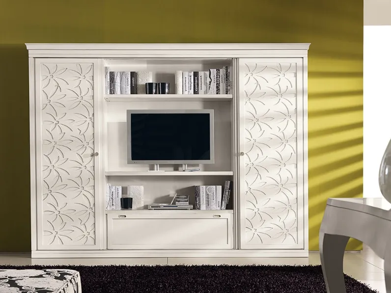 Parete Attrezzata Archimede I Petali C5025 in laccato bianco di Betamobili