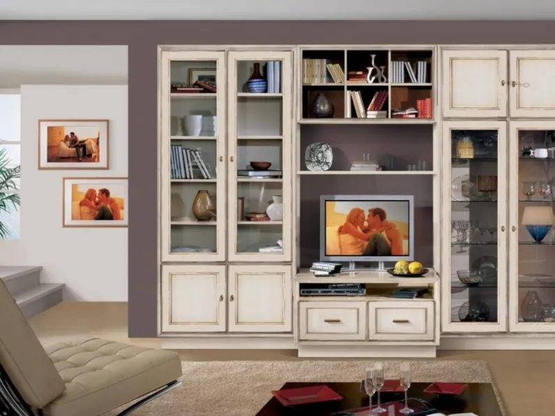 Parete Attrezzata Aurora art 1130P in laccato Bianco di Padovani Mobili