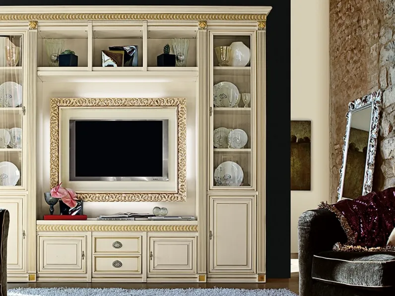 Parete Archimede Canova C5019 in legno laccato e vetro di Betamobili