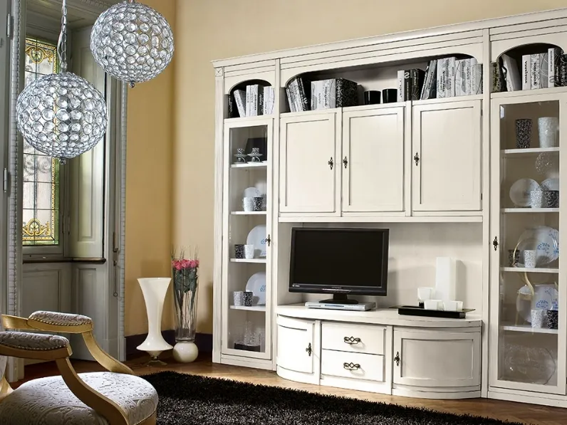 Parete Attrezzata Archimede Cellini C5032 in legno laccato e vetro di Betamobili