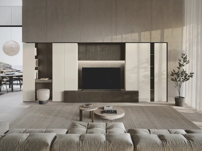 Parete Attrezzata Bluna Tech Opaco in bilaminato legno e laccato di Binova