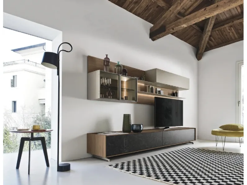 Parete Attrezzata Cabaret One 03 in legno e ceramica di Sangiacomo