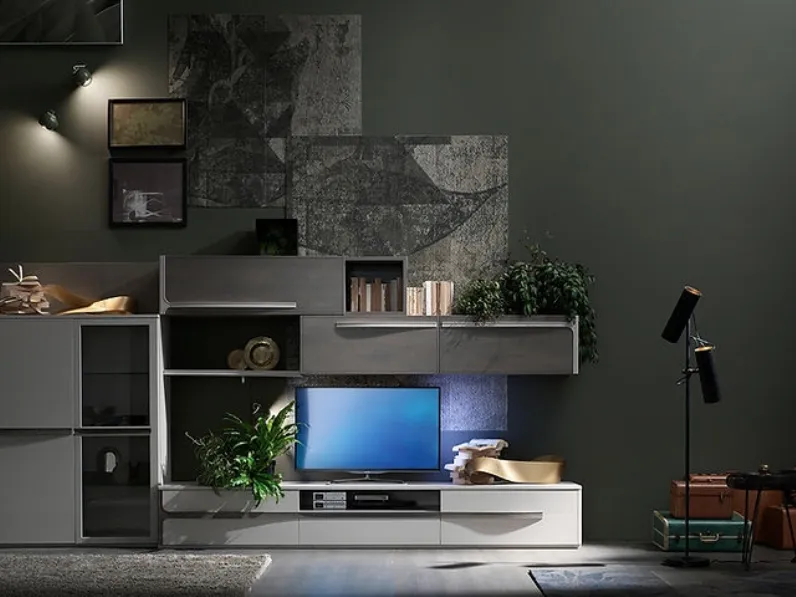 Parete Attrezzata Cleo CL1 finitura Creta e Madreperla di Fasolin