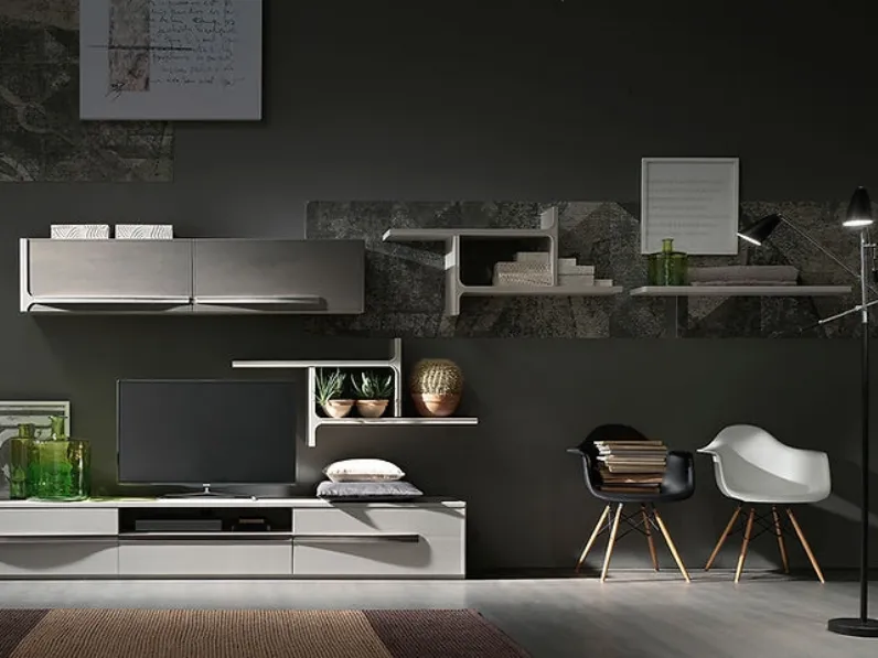 Parete Attrezzata Cleo CL3 finitura Madreperla e Creta di Fasolin