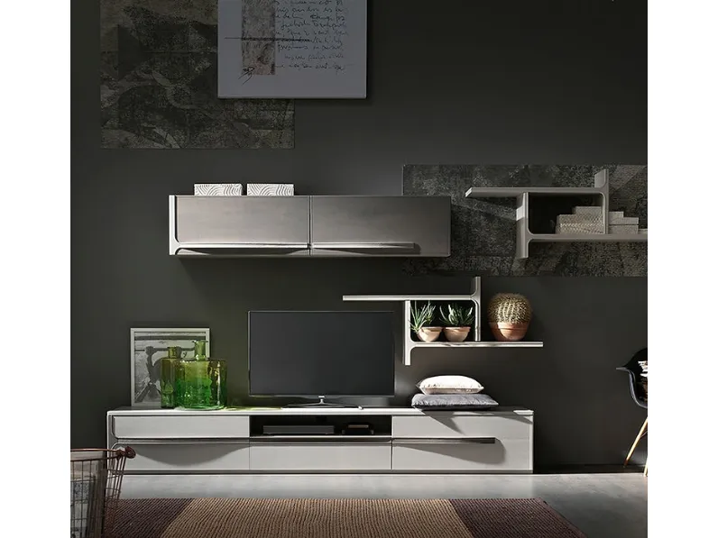 Parete Attrezzata Cleo CL5 finitura Creta e Madreperla di Fasolin