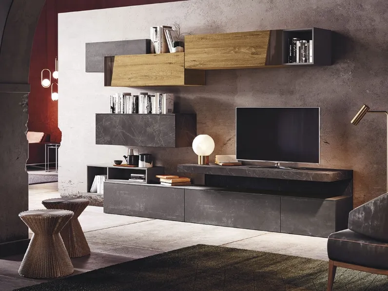 Parete Attrezzata in melaminico con inserti in vetro Club Decor Living Glass A di 2B Italia