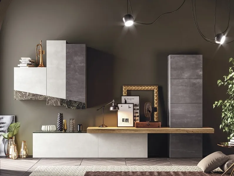 Parete Attrezzata in melaminico con inserti in vetro Club Decor Living Glass B di 2B Italia