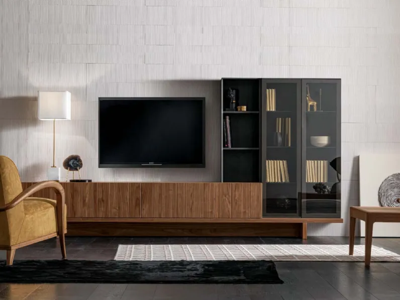 Parete Attrezzata in noce canaletto finitura havana e antracite Composizione 87B di Modesign