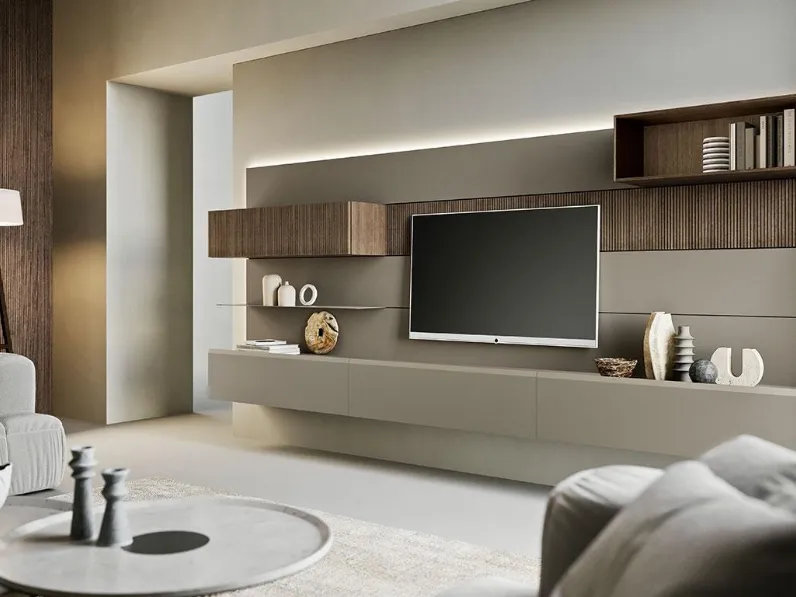 Parete Attrezzata sospesa Composizione Horizon 1002 di Mobilgam