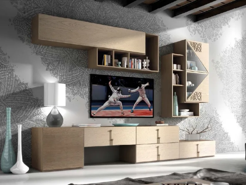 Parete Attrezzata Composizione TR1674 in legno con traforo di Imba Srl