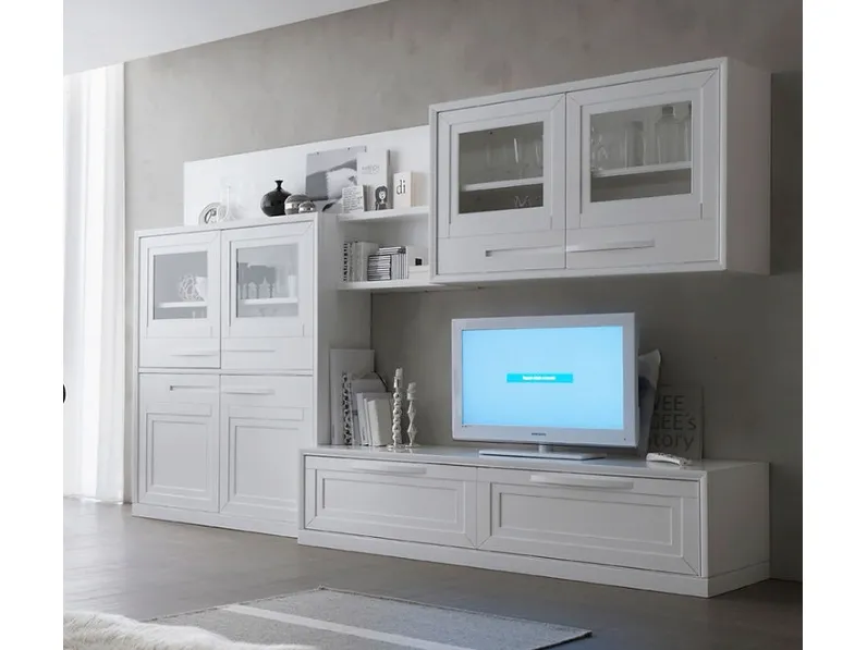 Parete Attrezzata Cristina 21P2 finitura Bianco Puro di Fasolin