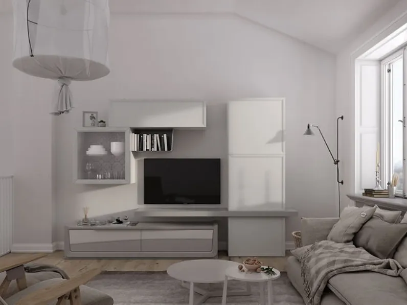 Parete Attrezzata Desi 67D05 finitura Madreperla e Bianco Puro di Fasolin