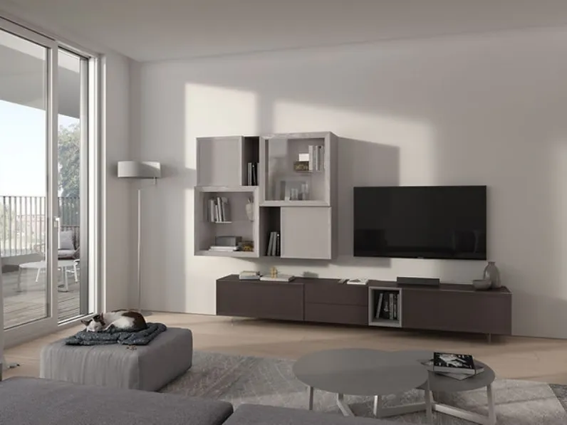 Parete Attrezzata Desi 67D12 finitura Cuoio e Chantal di Fasolin