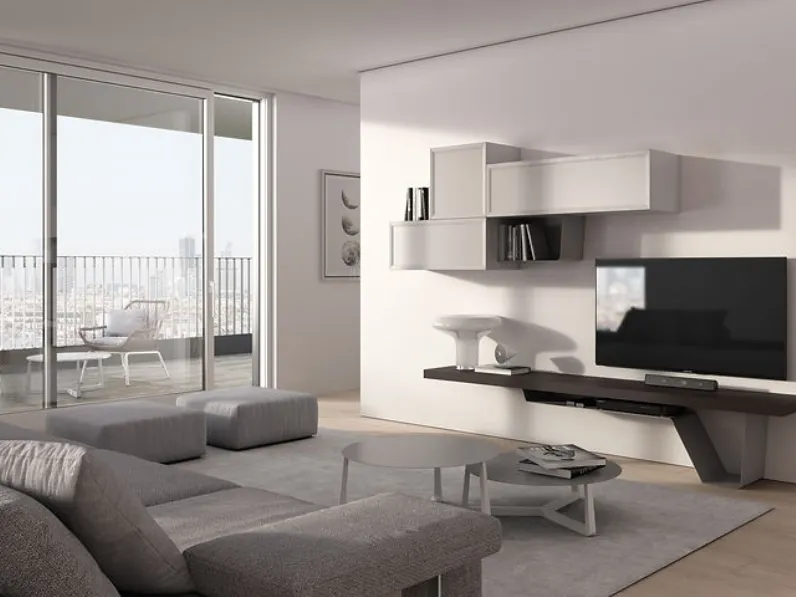 Parete Attrezzata Desi 67D13 finitura Torrone, Cuoio e Antracite di Fasolin