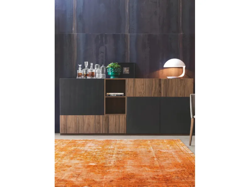 Parete Attrezzata in noce canaletto finitura antracite e havana Domino Componibile 04 di Modesign