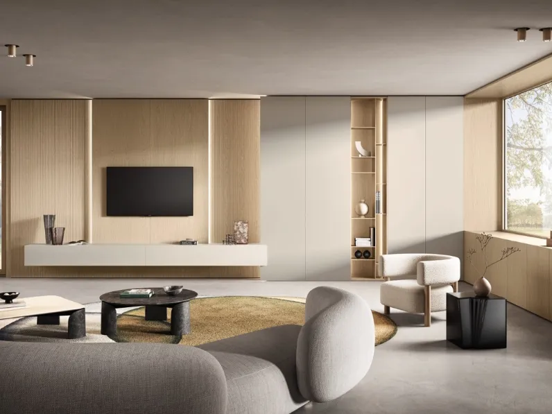 Parete Attrezzata Dress Code 006 in laccato e rovere di Olivieri