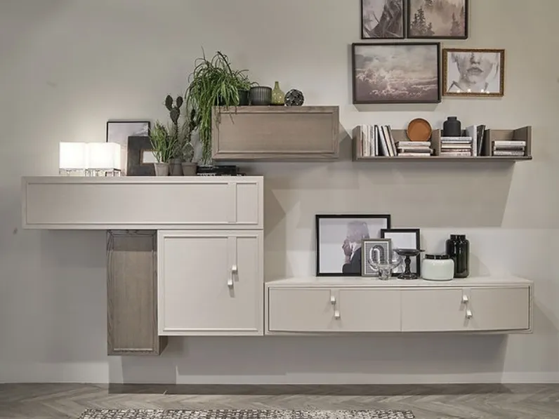 Parete Attrezzata Flor 47F02 finitura Madreperla e Creta di Fasolin